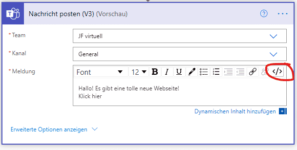 Dynamische Nachricht in Power Automate 