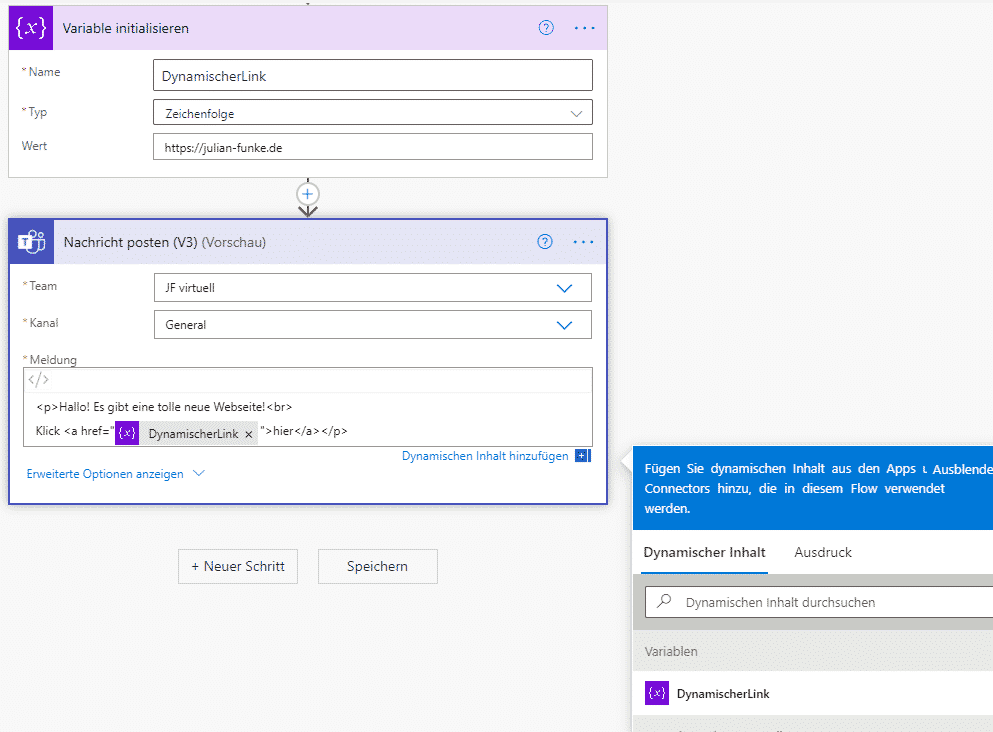 Dynamischer Link Power Automate über HREF für MS Teams