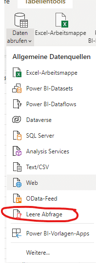 Power BI letztes Datum der Aktualisierung anzeigen - Leere Abfrage