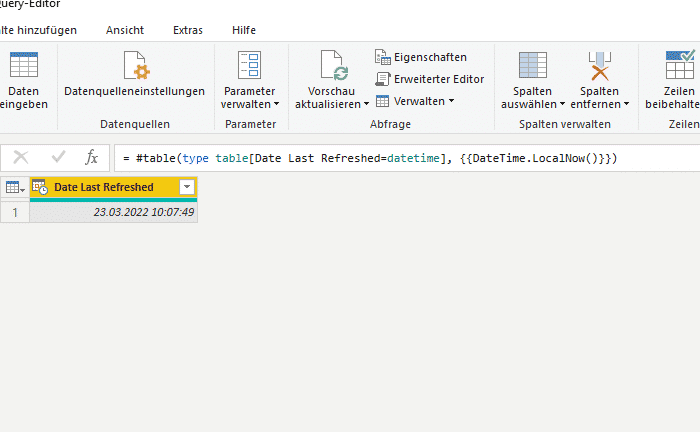 Power BI letztes Automatisierungsdatum Code mit Anzeige