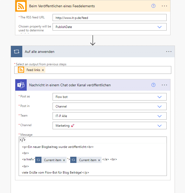 Dynamischer Link in MS Teams Posts aus RSS Feed